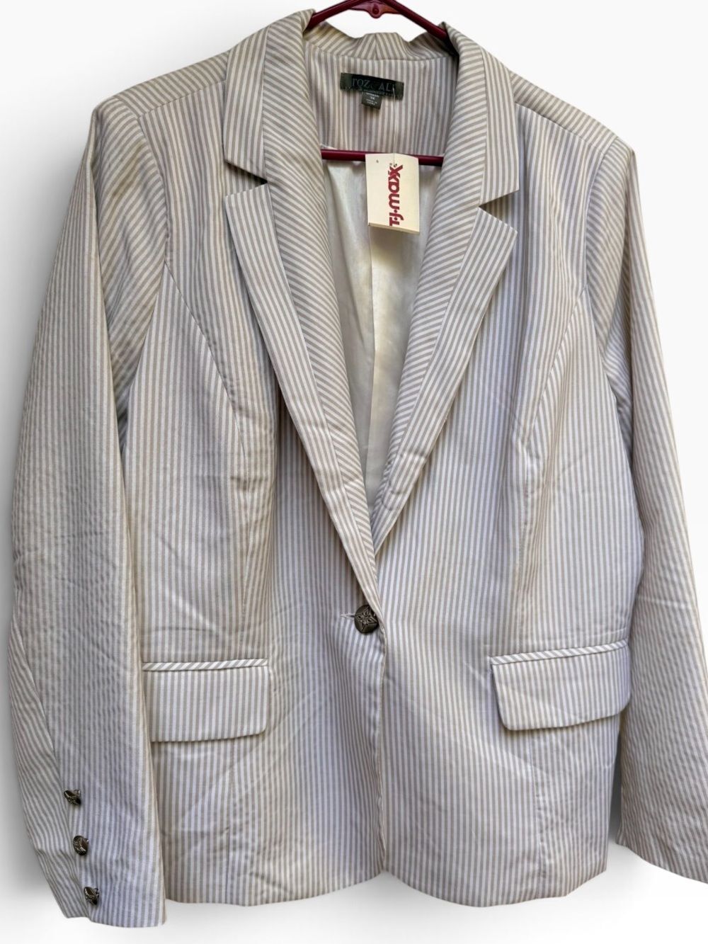 Roz & Ali Tan & White Striped Tailored Blazer Jacket Size 1X NWT